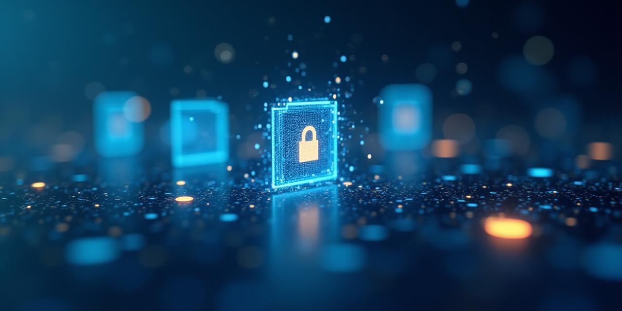 Abstract representation of digital data security and legal compliance symbols