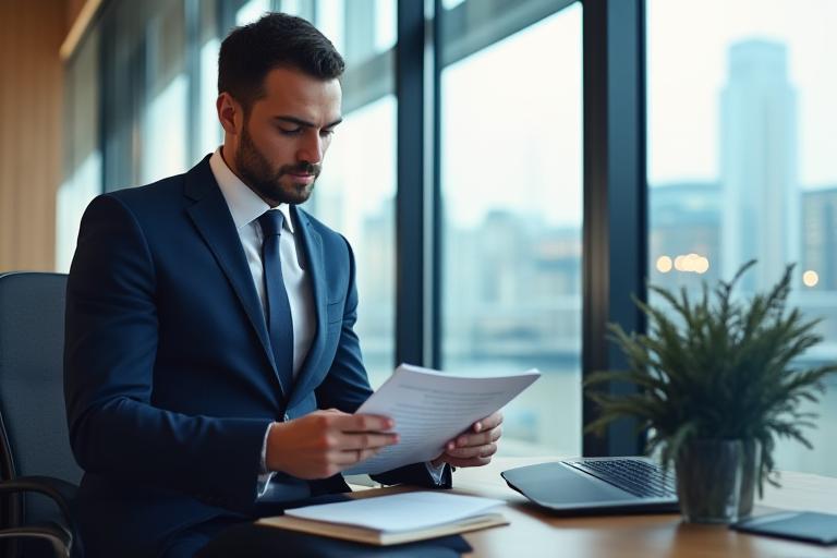 Legal professional reviewing data compliance documentation in a modern London office